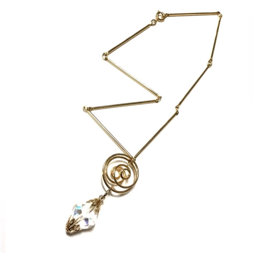 Very Rare 1930’s Modernist AB Crystal Gold Plated Choker Style